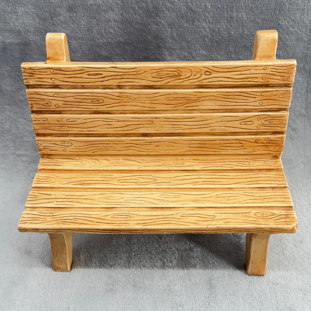 Vintage Ceramic Park Bench Wooden Like Doll Furniture Garden Decor